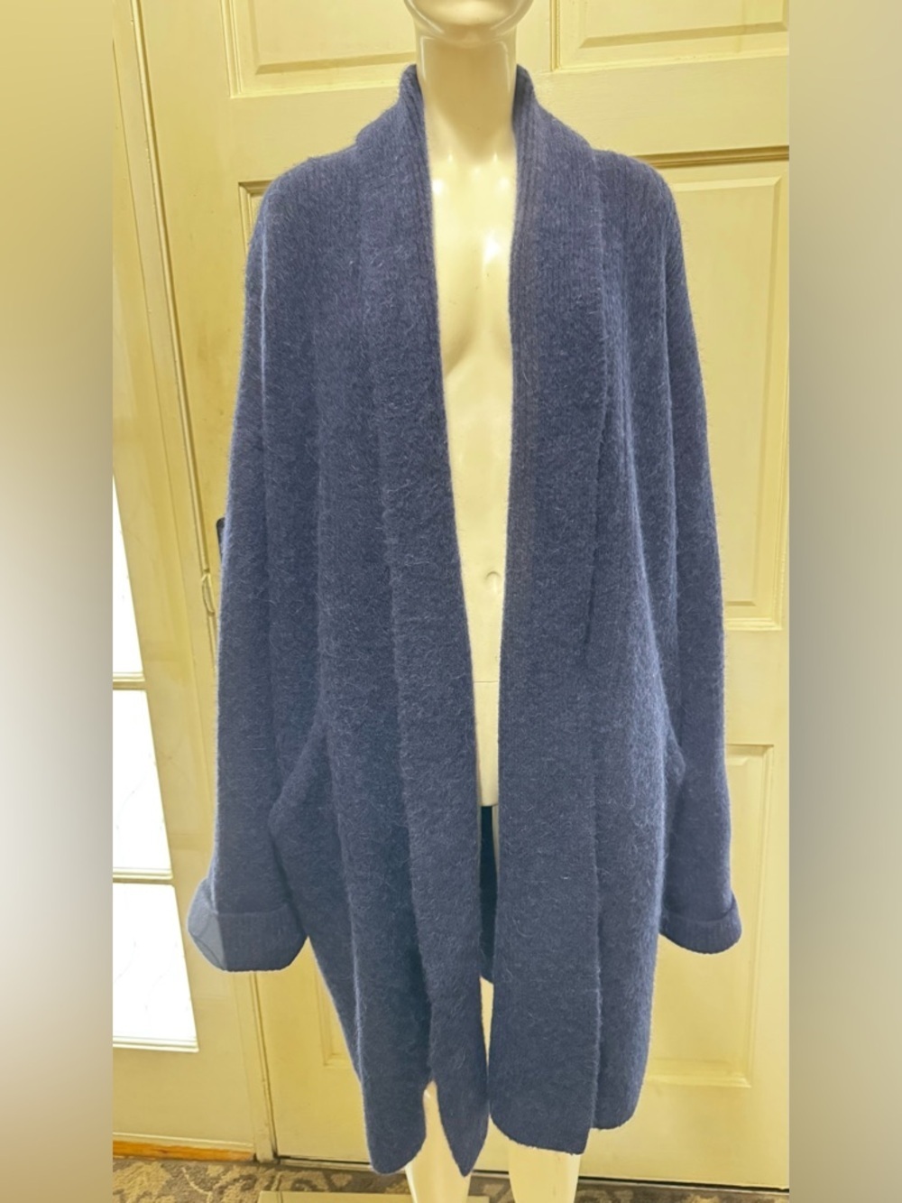 & Other Stories Deep Navy Open-Front Fuzzy Cardigan Size Small